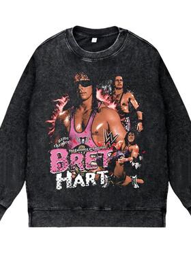 美式复古vintage高街潮流WWE职业摔跤布莱特哈特宽松圆领套头卫衣