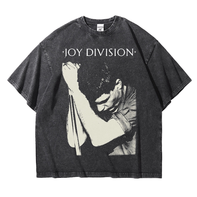 快乐分裂joydivision欧美潮流朋克摇滚水洗重磅纯棉五分短袖T恤男
