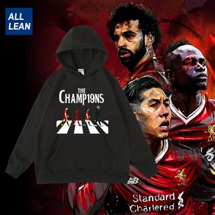 利物浦萨拉赫红军英超足球liverpool夺冠纪念秋冬连帽加绒卫衣bf