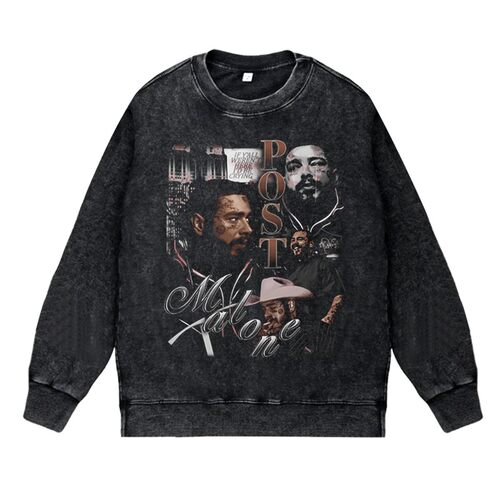 美式说唱西海岸apper水洗做旧vintage印花卫衣波兹马龙postmalone