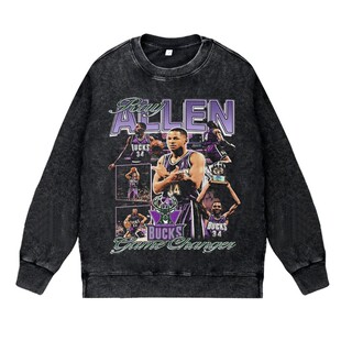 美式篮球运动球星雷阿伦雄鹿复古vintage高街水洗圆领套头卫衣男