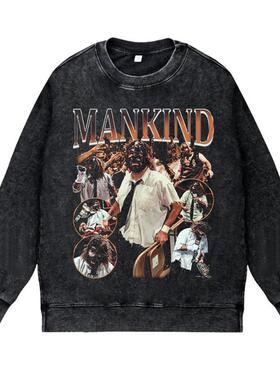 美式复古vintage高街潮流WWE职业摔跤米克弗利硬核之王圆领卫衣