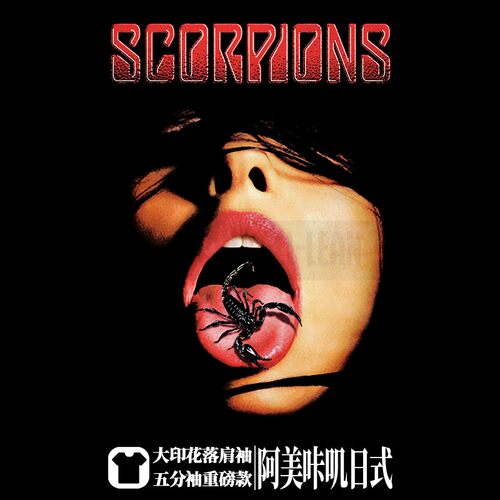 阿美咔叽重磅落肩五分袖oversize纯棉T金属摇滚乐队蝎子Scorpions