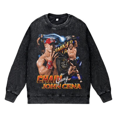 美式水洗做旧vintage宽松圆领套头卫衣WWE赵喜娜约翰塞纳JOHNCENA