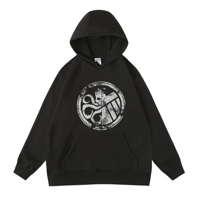 美剧九头蛇神盾局周边衣服印花联名潮牌秋冬加绒连帽卫衣男女情侣