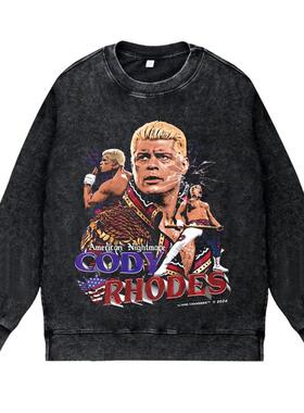 美式复古vintage高街潮流WWE职业摔跤美国梦魇科迪罗兹圆领卫衣