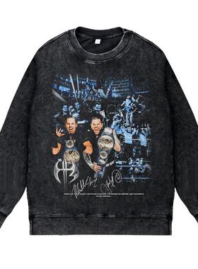 美式水洗做旧vintage纯棉圆领套头卫衣WWE摔跤哈迪兄弟Hardy Boyz