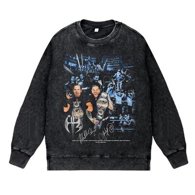 美式水洗做旧vintage纯棉圆领套头卫衣WWE摔跤哈迪兄弟Hardy Boyz