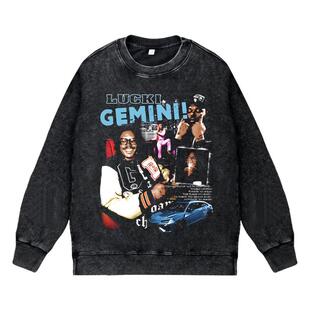 美式说唱高街西海岸潮流apper水洗做旧vintage印花卫衣卢基lucki