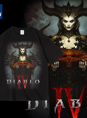 欧美莉莉丝游戏周边diablo暗黑破坏神4印花纯棉短半袖T恤男女夏季