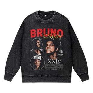 美式说唱歌手复古vintage水洗秋冬圆领套头卫衣BrunoMars火星哥