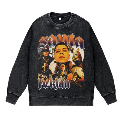 美式说唱嘻哈潮流apper水洗做旧印花vintage卫衣Santa Fe Klan