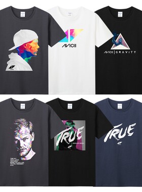 春夏青少年新款男短袖T恤纯棉圆领打底衫衣服 AVICII 艾维奇A神dj