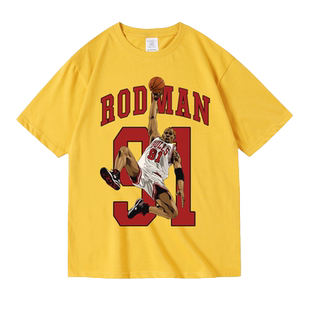 街头风篮球罗德曼Rodman印花短袖宽松圆领纯棉夏季T恤男女bf美式