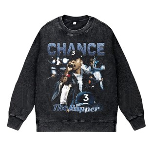 美式说唱歌手水洗做旧vintage秋冬套头圆领卫衣chance the rapper