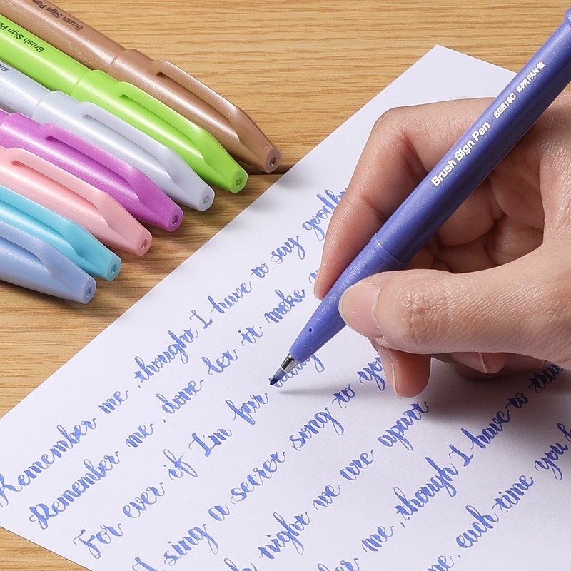 日本pentel派通秀丽笔touch柔绘笔彩笔软头笔学生Brush软笔手帐笔