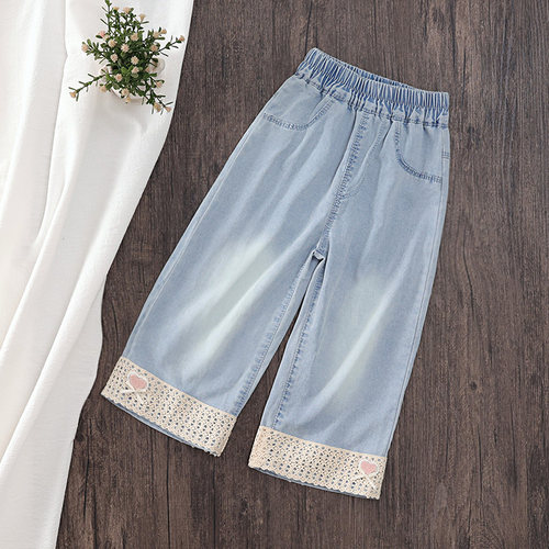 女童天丝牛仔裤2025新款夏季薄款儿童直筒阔腿裤浅色宽松宝宝裤子