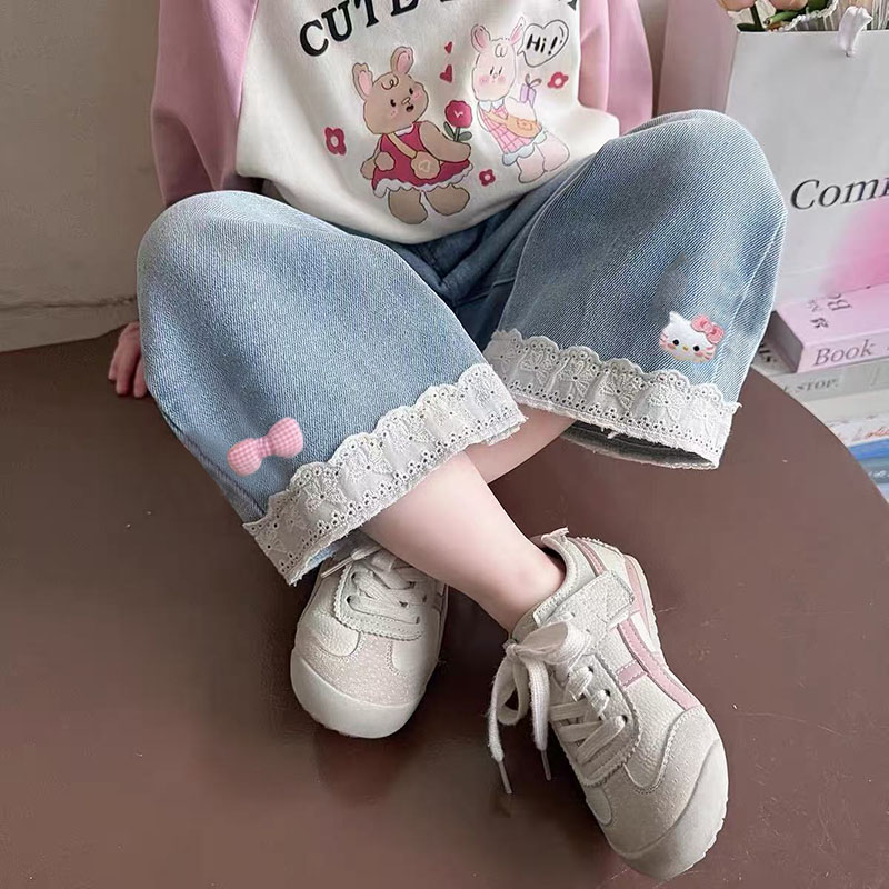 女童牛仔裤直筒春秋款2026新款洋气女宝宝阔腿裤休闲裤子