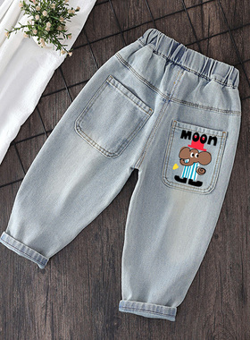 男童裤子春秋季2025新款潮酷儿童时髦牛仔裤宝宝春装帅气炸街长裤