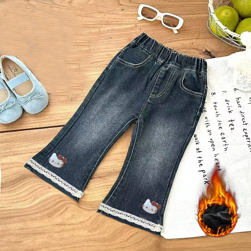 女童加绒裤子秋冬装2025新款女孩长裤花边喇叭裤一体绒儿童牛仔裤,童装/婴儿装/亲子装,儿童牛仔裤,淘宝优惠券,粉丝福利购,淘宝优惠卷