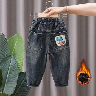 长裤 男童一体绒牛仔裤 子酷帅小童时尚 儿童柔软加绒裤 2025秋冬季