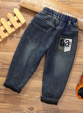 男童加绒牛仔裤秋冬款儿童裤子中小童装男孩休闲裤宝宝童装一体绒