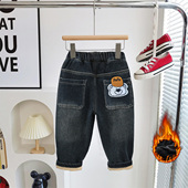 子秋冬牛仔裤 长裤 款 男童加绒裤 新款 男孩中小童老爹裤 休闲裤 一体绒