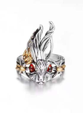 耳朵红眼白兔戒指ins开口戒