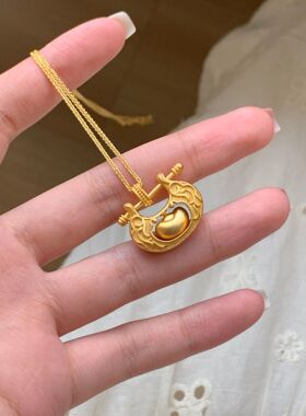 「福宝元」国风新中式锁骨链百搭通勤项链女沙金元宝长命锁礼物