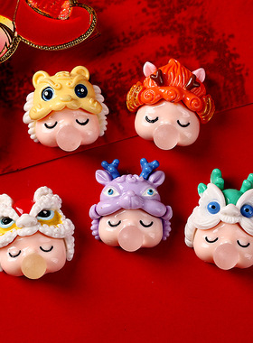 虎年本命年定制潮玩卡通可爱祥瑞麒麟老虎舞狮项链耳环耳夹