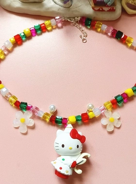 圣诞限定手作水晶串珠项链可爱KT美乐蒂卡通短款项链颈链女儿童