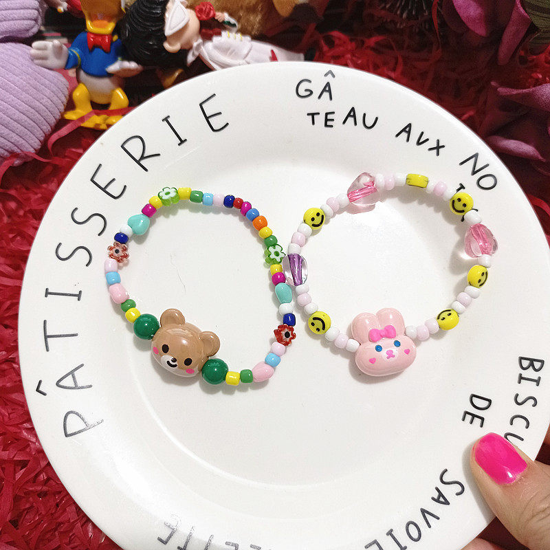 可爱小熊兔子混色串珠手链搞怪潮玩弹力手链女Cartoon Bracelet,饰品/流行首饰/时尚饰品新,手链,淘宝优惠券,粉丝福利购,淘宝优惠卷