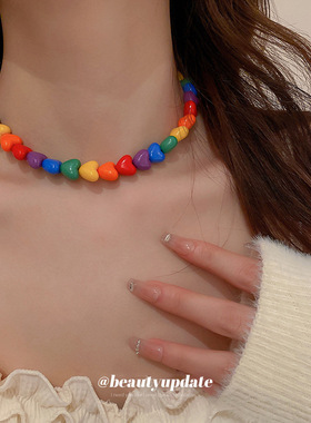 糖果色亚克力爱心项链时尚网红个性颈链锁骨链韩国东大门简约项饰