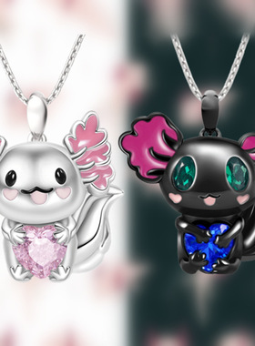 Temu热销滴油黑白卡通北美蝾螈吊坠项链可爱女式珠宝儿童生日礼物