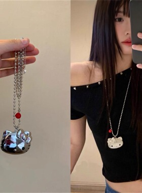小红书同款可爱猫咪吊坠项链女卡通可爱KT猫独特设计感个性毛衣链