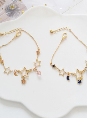 甜美风月亮吊坠百搭星空手链
