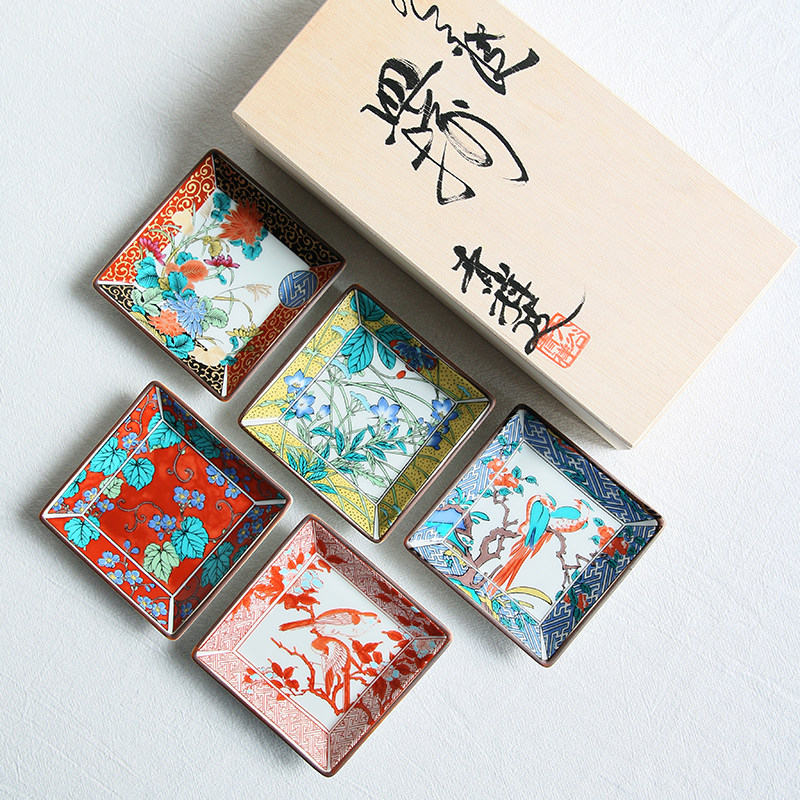 特价 日本进口九谷烧时代绘花鸟方盘 日式彩绘陶瓷茶点小碟套装,餐饮具,碟,淘宝优惠券,粉丝福利购,淘宝优惠卷