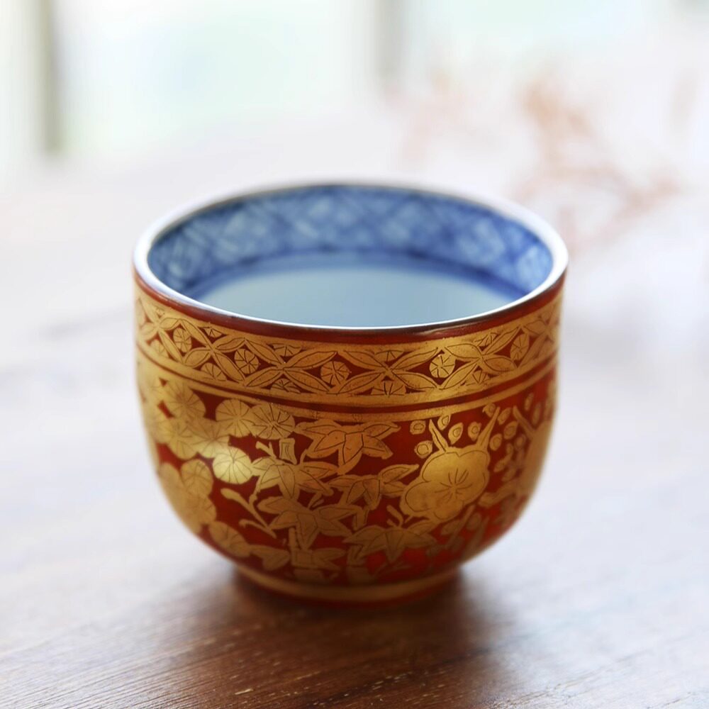 清水烧金澜手松竹梅主人杯