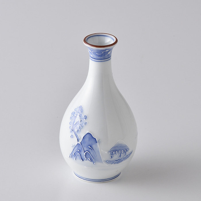 现货 日本进口有田烧手绘山水纹饰清酒壶 日式酒器酒瓶 小花器