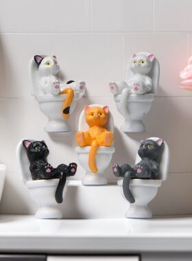 跨境马桶系列猫咪树脂摆件坐姿躺姿恶搞立体猫咪车载摆件造景公仔