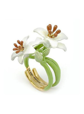 泰国设计师纯洁高雅荣誉神圣 百合花开口可调节戒指