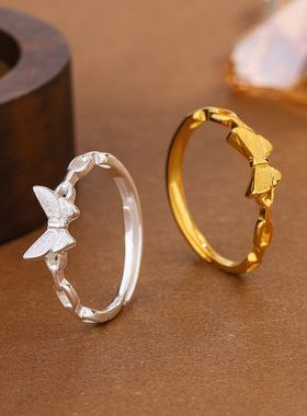 S990纯银蝴蝶戒指女超仙轻奢高级感可调节开口戒2024年新款爆款