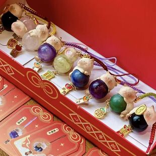 年会礼物爆款萌宠喵见好运水晶钥匙挂件盲盒摆件团购摆摊新年礼物