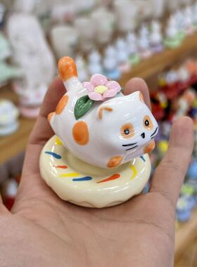爆款陶瓷转转花猫飞天小猫景区热卖可爱高颜值小摆件车载工位装饰