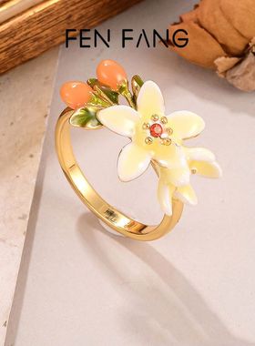 小红书爆款金橘花朵戒指少女感甜美可爱气质指环夏日精致搭配手饰