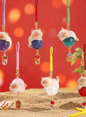 创意卡通萌宠喵见好运水晶挂件盲盒网红热卖挂饰包包装饰学生礼品