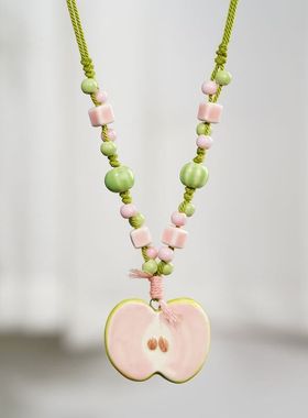 景德镇陶瓷苹果项链多巴胺蝴蝶项链女小清新个性时尚百搭颈链批发
