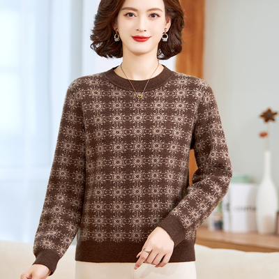 青藏牦牛绒加厚毛衣妈妈装圆领