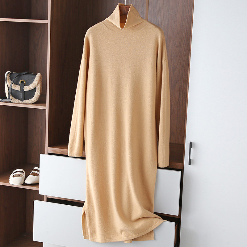 宽松长厌针织毛衣裙100%纯羊毛