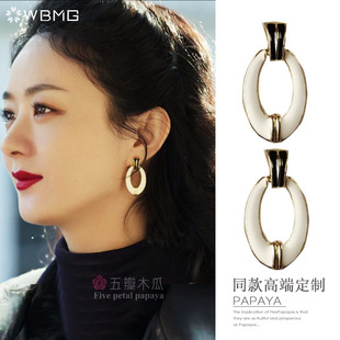 风吹半夏赵丽颖同款耳环许半夏复古港风白色椭圆耳饰银针耳钉女